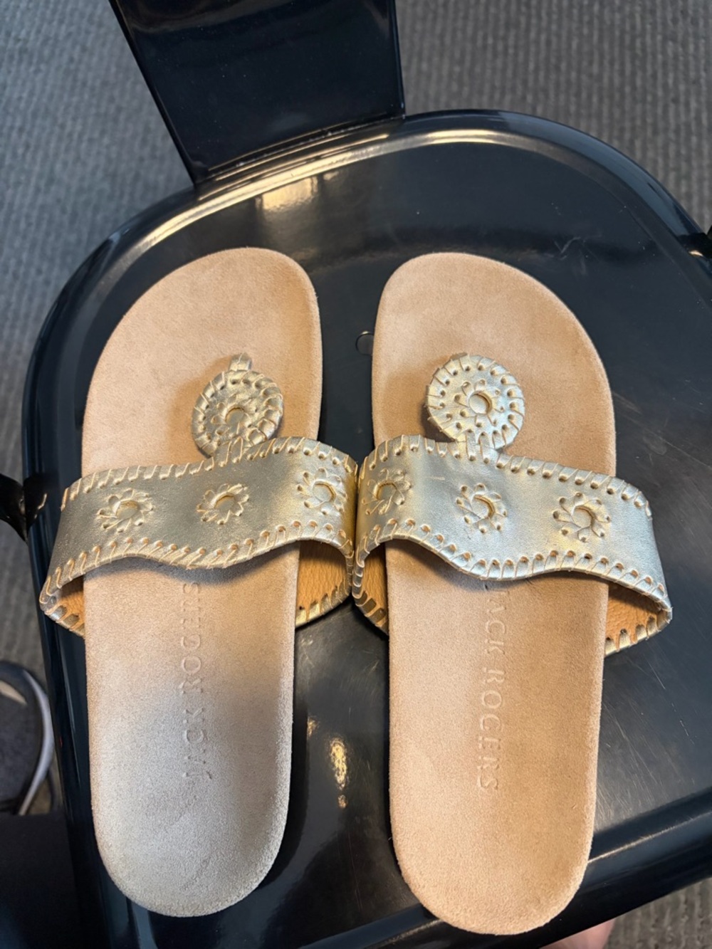 Jack Rogers Metallic Gold Cutout Toe-Post Sandals
